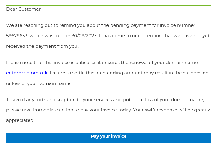 Scam email talking about domain renewal